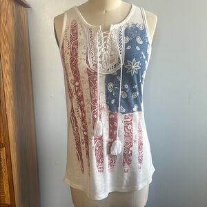 Red and White Tie Front Sleeveless Tank Top